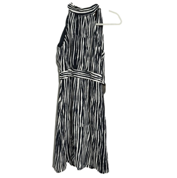 Banana Republic Black White Striped Halter Neck Midi Dress Size 2P - Picture 1 of 3